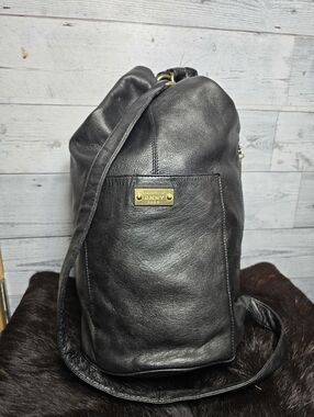 Vtg 90's Donna Karan Property of DKNY Minimalist Black Leather Sling Bag